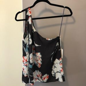 One-shoulder flowered blouse